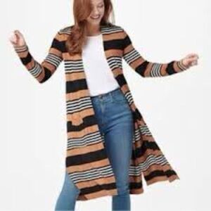 Laurie Felt  Brown & Cream Striped Duster Length Cashmere Blend Cardigan size 2X